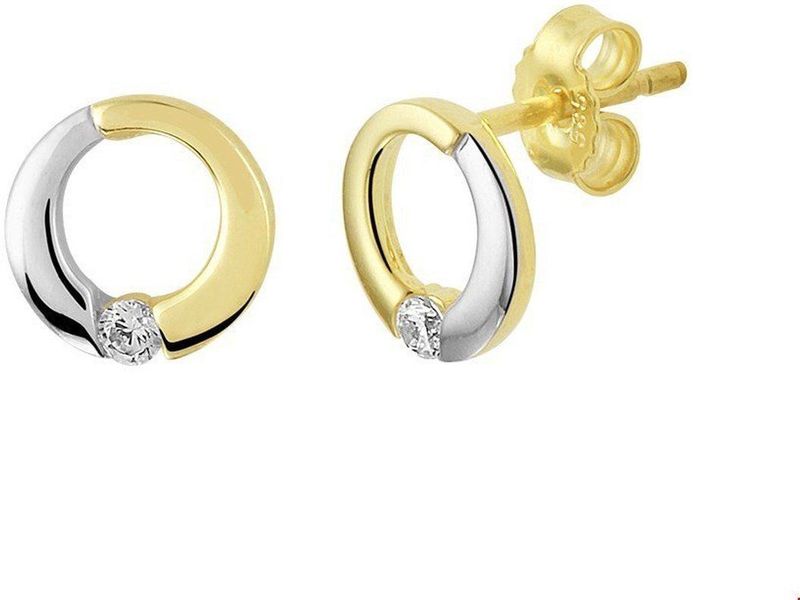 Oorknopjes - Bicolor - 14K Geelgoud - Zirkonia - 8 mm