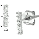 Oorknoppen - Witgouden Balkje - Oorsieraden - Met Zirkonia - 7x1,5 mm