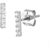 Oorknoppen - Witgouden Balkje - Oorsieraden - Met Zirkonia - 7x1,5 mm