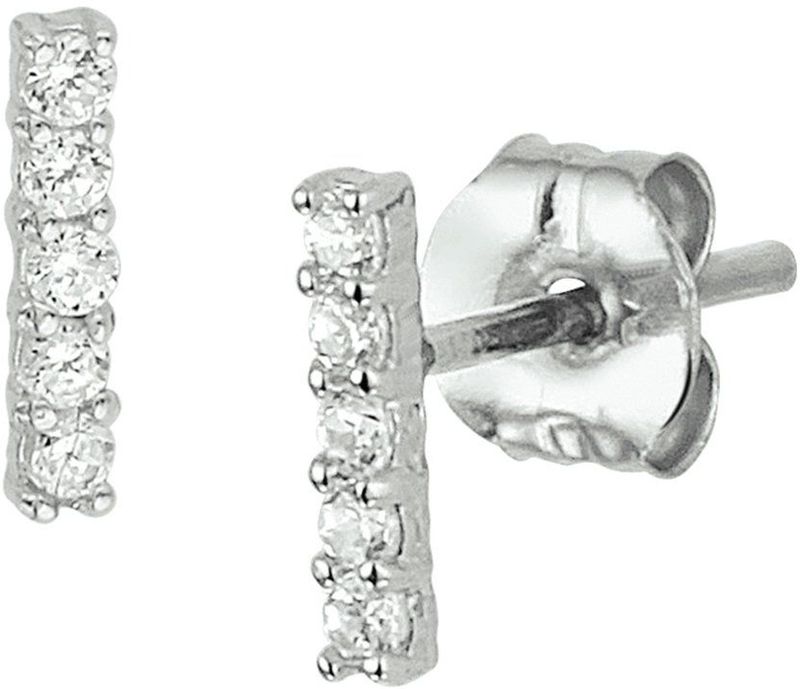 Oorknoppen - Witgouden Balkje - Oorsieraden - Met Zirkonia - 7x1,5 mm