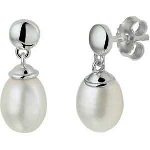 Witgouden Oorhangers met Witte Zoetwaterparel