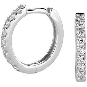 Klapoorringen - 14K Witgoud - Diamant 0.15ct - G SI - 11x1.5mm