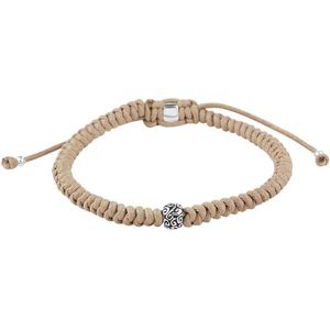Armband - Beige - 7 mm - Zilver Gerhodineerd - Rubber/Nylon/Leer - 19 tot 26 cm