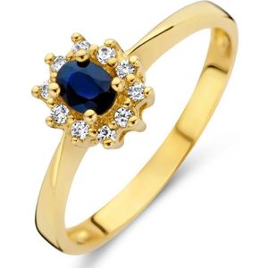 Ring - Geelgoud - Saffier en Zirkonia - Halo - 14K