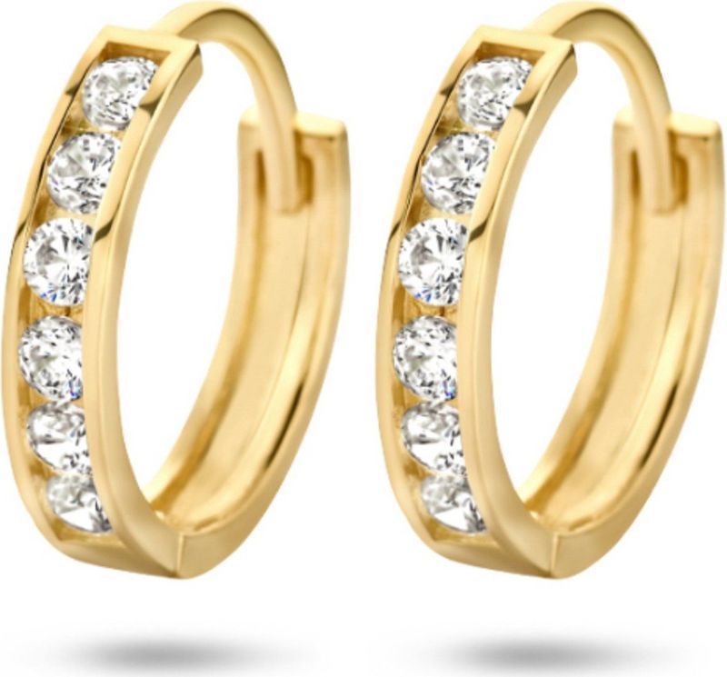 Geelgouden Klapoorringen - Zirkonia - 14k - 11x2.3mm