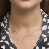 Zilver - Gerhodineerde Collier - 41 cm - 1 mm Anker - Open Cirkel 11 mm