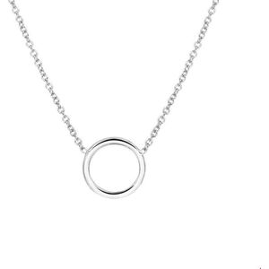 Zilver - Gerhodineerde Collier - 41 cm - 1 mm Anker - Open Cirkel 11 mm