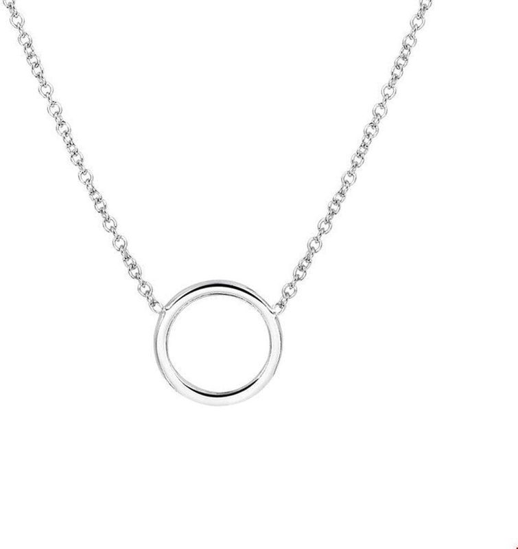 Zilver - Gerhodineerde Collier - 41 cm - 1 mm Anker - Open Cirkel 11 mm