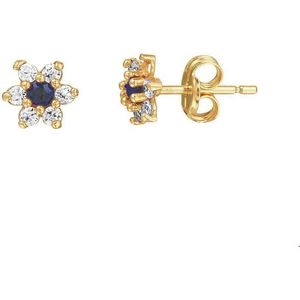 Geelgouden Oorknoppen saffier en zirkonia halo 4019402