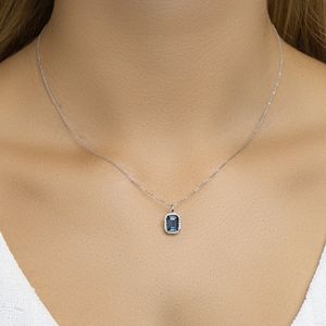Hanger - London Blue Topaas - 14k Witgouden Hanger - 0.10ct Diamant - Dames