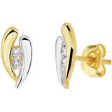 Oorknopjes - Bicolor - Goud Geel/Wit - 14K - Zirkonia - 11x5.5mm