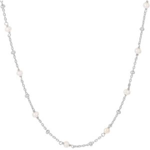 Collier - Zilver - Gerhodineerd - 41 cm + 4 cm - Met Witte Parel