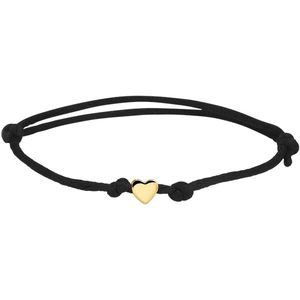 Armband - Zwart - Satijn Hart - 14K Goud - Rubber/Nylon/Leer