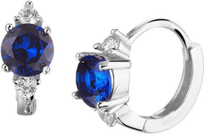 Zilver - Klapoorringen - Gerhodineerd - Synthetisch Saffier - 11x5mm