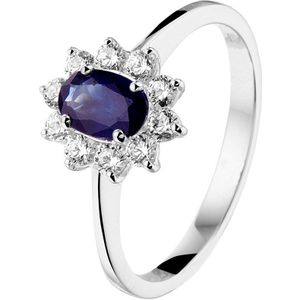 Ring - Witgoud - 14K - Saffier en Zirkonia - 8.5 mm breedte