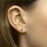 Oorknopjes - Geelgoud 14K - Saffier - 4x4 mm