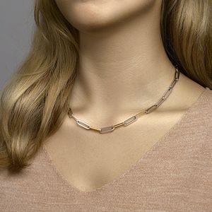 Collier - Paperclip Platte Buis - 14k Geelgouden en 925 Zilveren Ketting - 5,7 Mm - 45 Cm