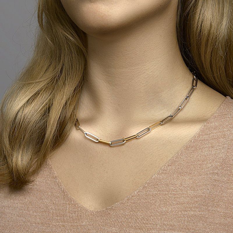 Collier - Paperclip Platte Buis - 14k Geelgouden en 925 Zilveren Ketting - 5,7 Mm - 45 Cm