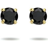Oorknopjes - Zwart Zirkonia - 14k Geelgouden Oorknoppen - Diameter 4mm