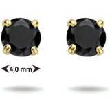 Oorknopjes - Zwart Zirkonia - 14k Geelgouden Oorknoppen - Diameter 4mm
