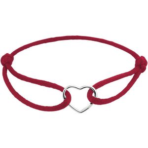 Armband Bordeaux rood Satijn met Zilveren Hartje