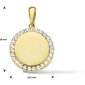 Graveerhanger - Rond - 14K Geelgoud - Zirkonia - Dames - Gepolijst