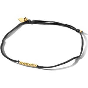 Armband - Zwart - Katoen met Bolletjes - 22 cm - 925 Sterling Zilver met Goudkleurige Coating