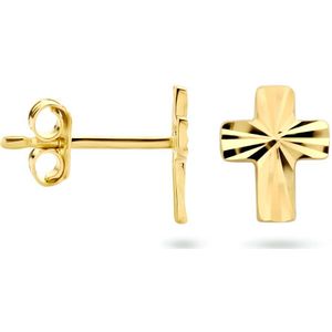 Oorknoppen - Gediamanteerd - 14k Geelgouden Oorsieraden - 7.5x6mm