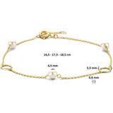 Armbanden - 14K Geelgoud - Armband met Parels en Rondjes - Draaglengtes 16,5 - 17,5 - 18,5 cm