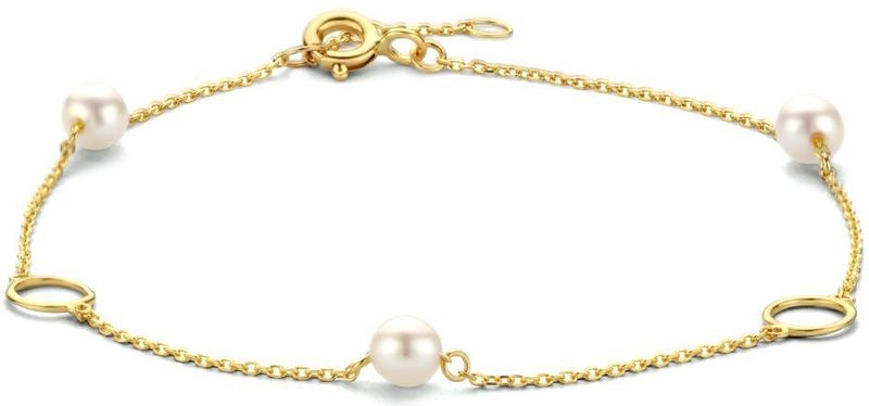 Armbanden - 14K Geelgoud - Armband met Parels en Rondjes - Draaglengtes 16,5 - 17,5 - 18,5 cm