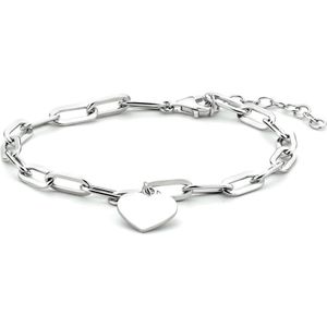 Armband - Zilver - Paperclip - Hart - 16 + 3 cm - Gerhodineerd
