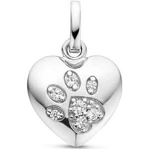 Hanger - Gerhodineerd Zilver - Hart en Hondenpoot - 12 x 12 mm - Met Zirkonia