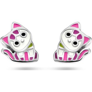 Oorknopjes - Gerhodineerd - Zilver - Poes - 7,5x6mm