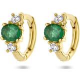 Klapoorringen - Geelgoud - Smaragd En Diamant 0.10ct - 9mm - Dames