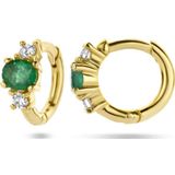 Klapoorringen - Geelgoud - Smaragd En Diamant 0.10ct - 9mm - Dames