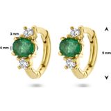 Klapoorringen - Geelgoud - Smaragd En Diamant 0.10ct - 9mm - Dames
