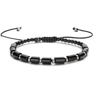 armband onyx 19 - 30 cm zilver gerhodineerd met rubber/nylon/leer 1800995