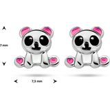 Oorknopjes - Gerhodineerd Zilver - Panda - 7x7.5 mm