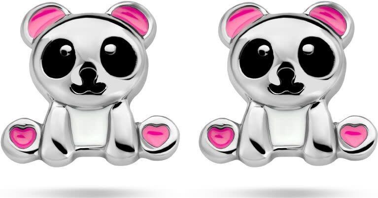 Oorknopjes - Gerhodineerd Zilver - Panda - 7x7.5 mm