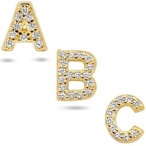 oorknop letter zirkonia per stuk zilver verguld (geel) 2102945