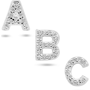 oorknop letter zirkonia per stuk zilver gerhodineerd 1336258