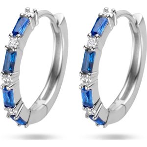 Klapoorringen - Blauw - Zirkonia - Zilver - Gerhodineerd - 17x2 mm
