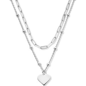 Multi-Collier - Zilver - Gerhodineerd - 41 + 4 cm - Hart en Bolletjes