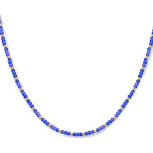 Collier - Blauw Glas - 3,0 mm - 41 + 4 cm - 1 Micron Zilver Verguld
