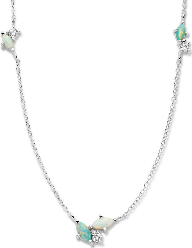 Collier - Zilver - Gerhodineerd - Synthetisch Opaal en Zirkonia - 41 + 4 cm