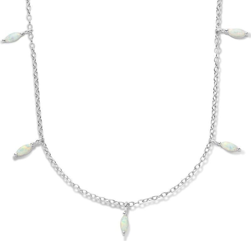 Collier - Synthetisch Opaal - 41 + 4 cm - Zilver Gerhodineerd