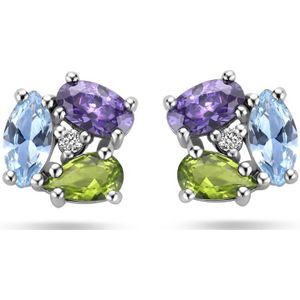 Zilver Gerhodineerd Oorknoppen Zirkonia En Synth. Edelstenen 1336555