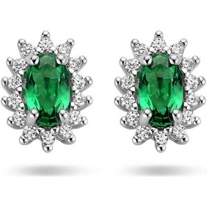 Zilver Gerhodineerd Oorknoppen Synth. Smaragd En Zirkonia Halo 1336572