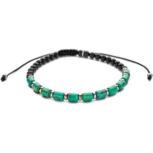 armband groen agaat 19 - 30 cm zilver gerhodineerd met rubber/nylon/leer 1800997