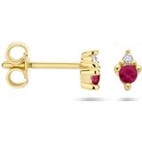 Oorknopjes - Robijn en Diamant - 0.02ct - 14K Geelgoud